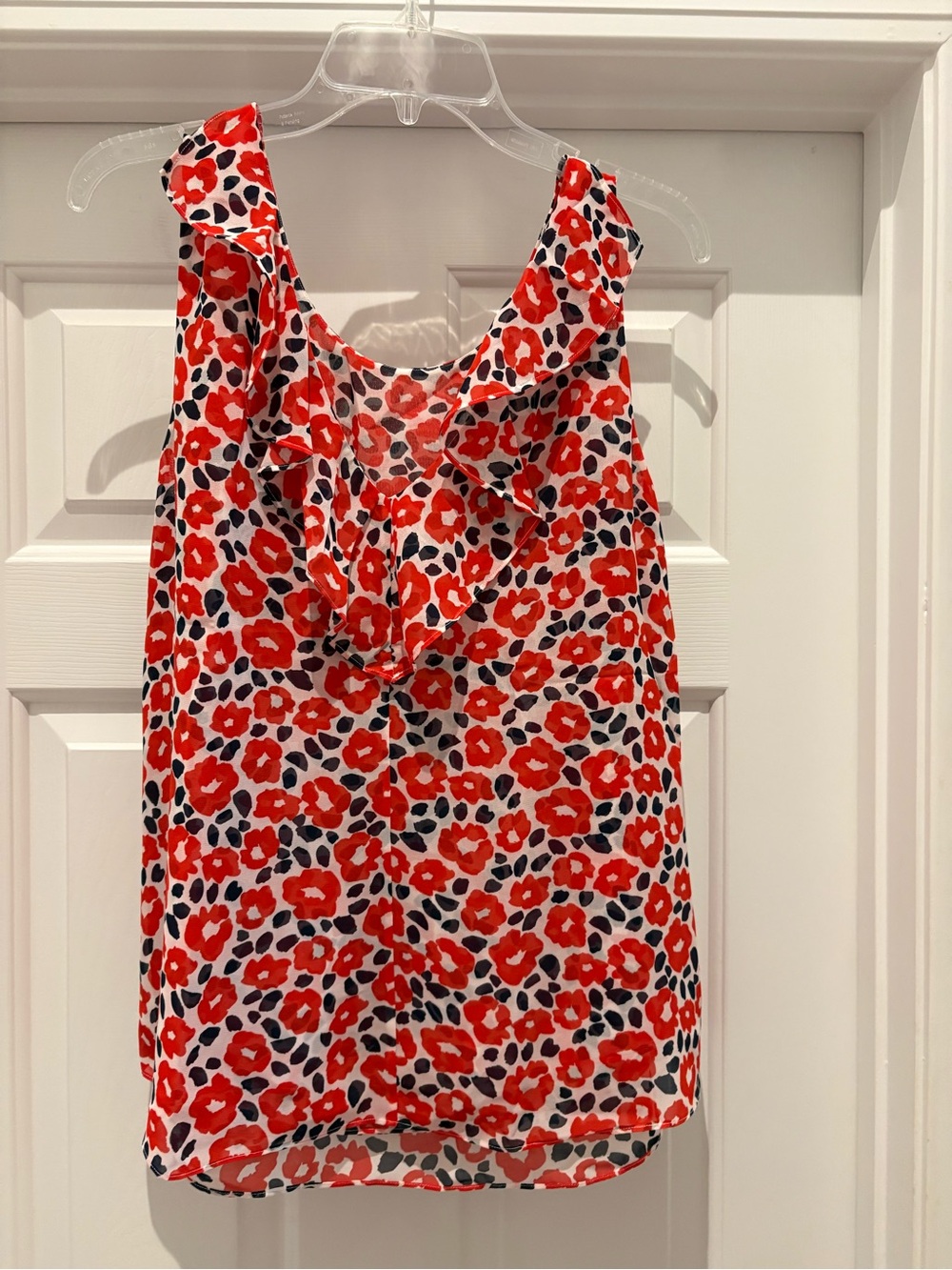CAbi Red Floral Ruffle-Neck Sleeveless Camisole
